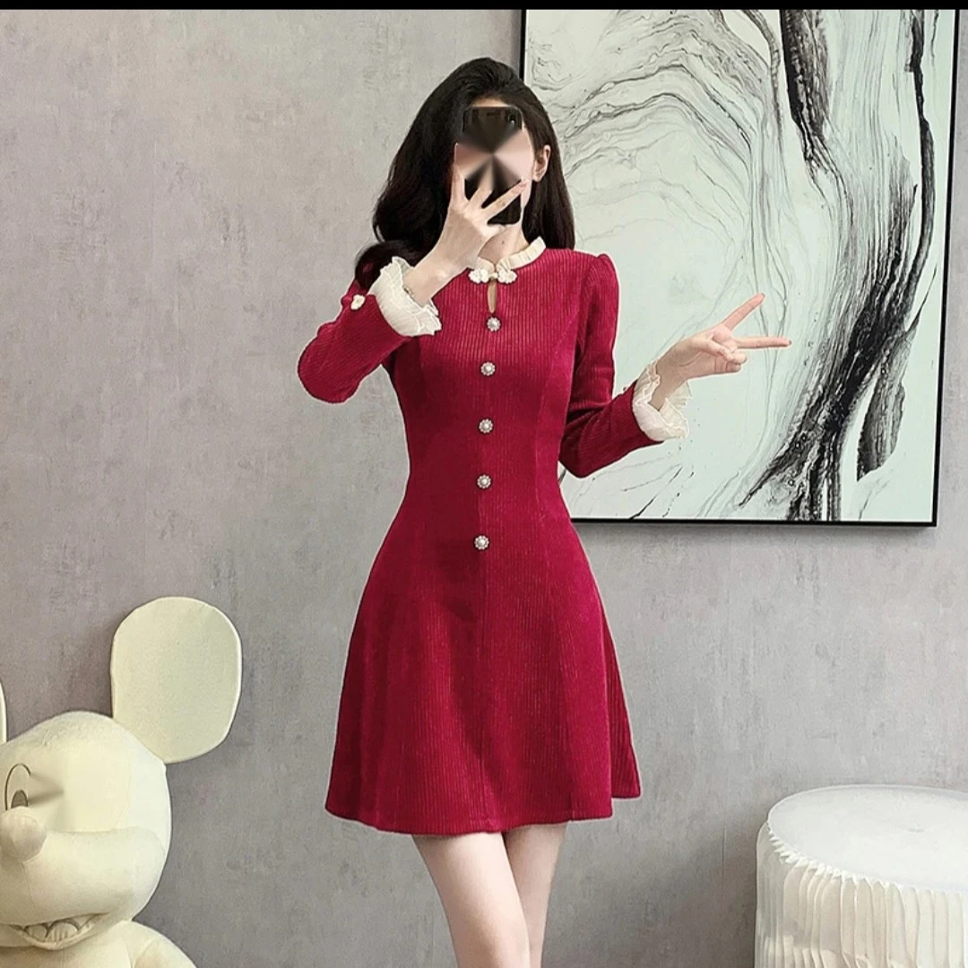 2024年秋季新款连衣裙新中式改良长袖时尚气质优雅洋气女装A字裙
