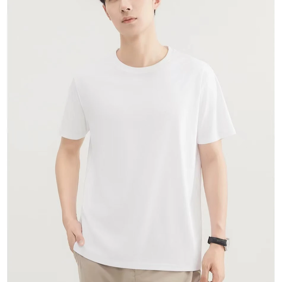 高端LAIKA无化纤短袖T恤男女纯色圆领正肩休闲四季打底衫体恤衫