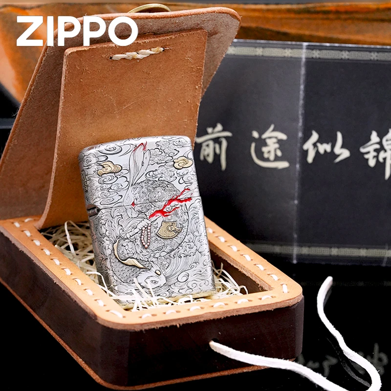 ZIPPO/之宝正品打火机前兔似锦重甲雕刻-黄铜镶嵌-DY9902TJ