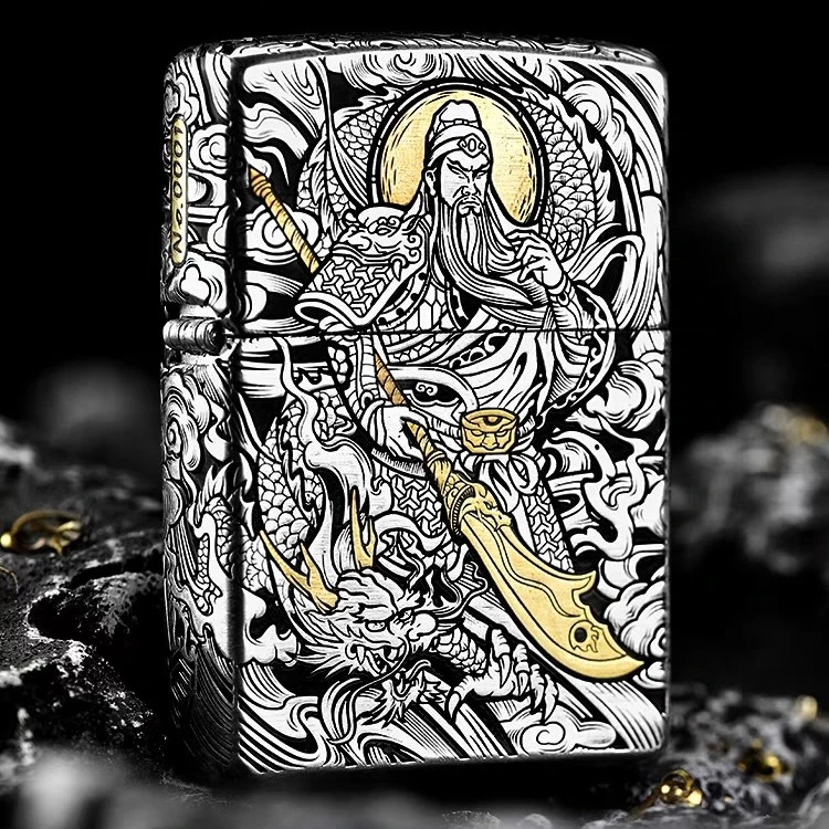 ZIPPO/之宝打火机/DIY-双面错金银工艺关羽义薄云天钢壳DY9904JY