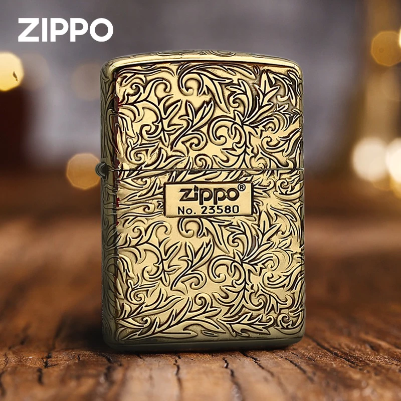 ZIPPO正品打火机168黄铜盔甲镀金五面唐草收藏送礼DY9912DK