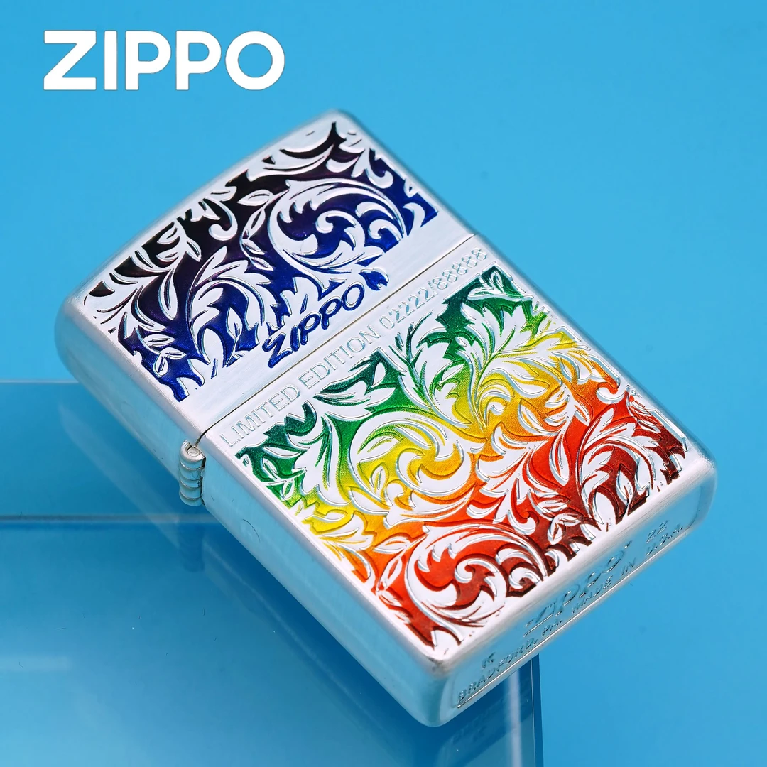 ZIPPO/之宝正品打火机205镀银雕刻彩虹唐草花-情侣礼物DY9902DK