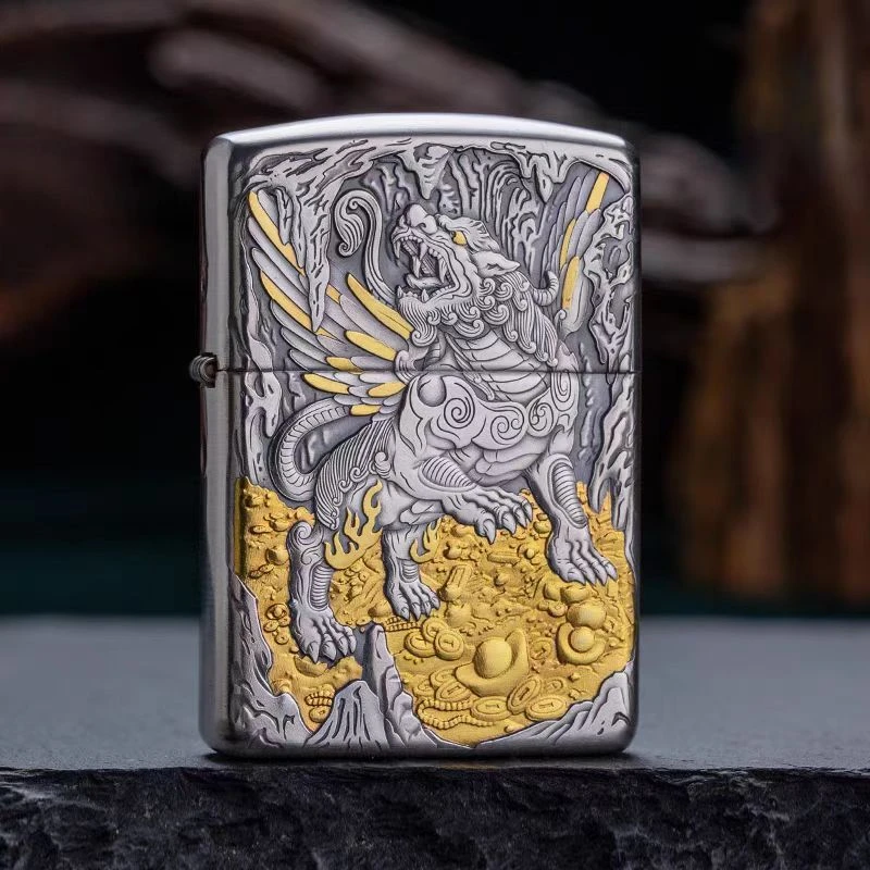 ZIPPO正品打火机/S925银盔甲24K鎏金【天禄貔貅】男士DY9918QT
