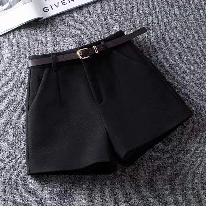 【送腰带】毛呢短裤女秋冬新款高腰爆款a字靴裤宽松百搭显瘦阔腿裤