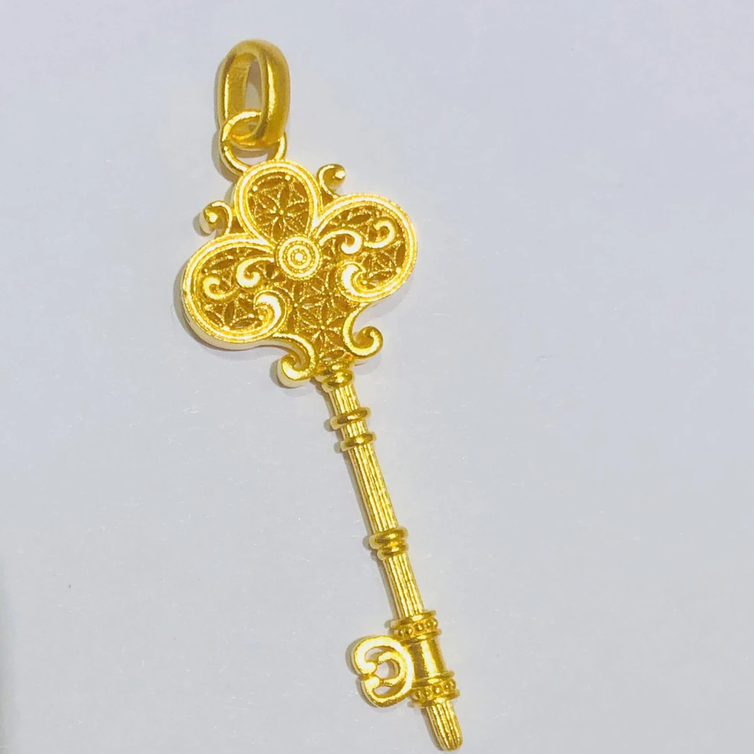 黄金足金999吊坠古法花丝钥匙时尚精美精致百搭