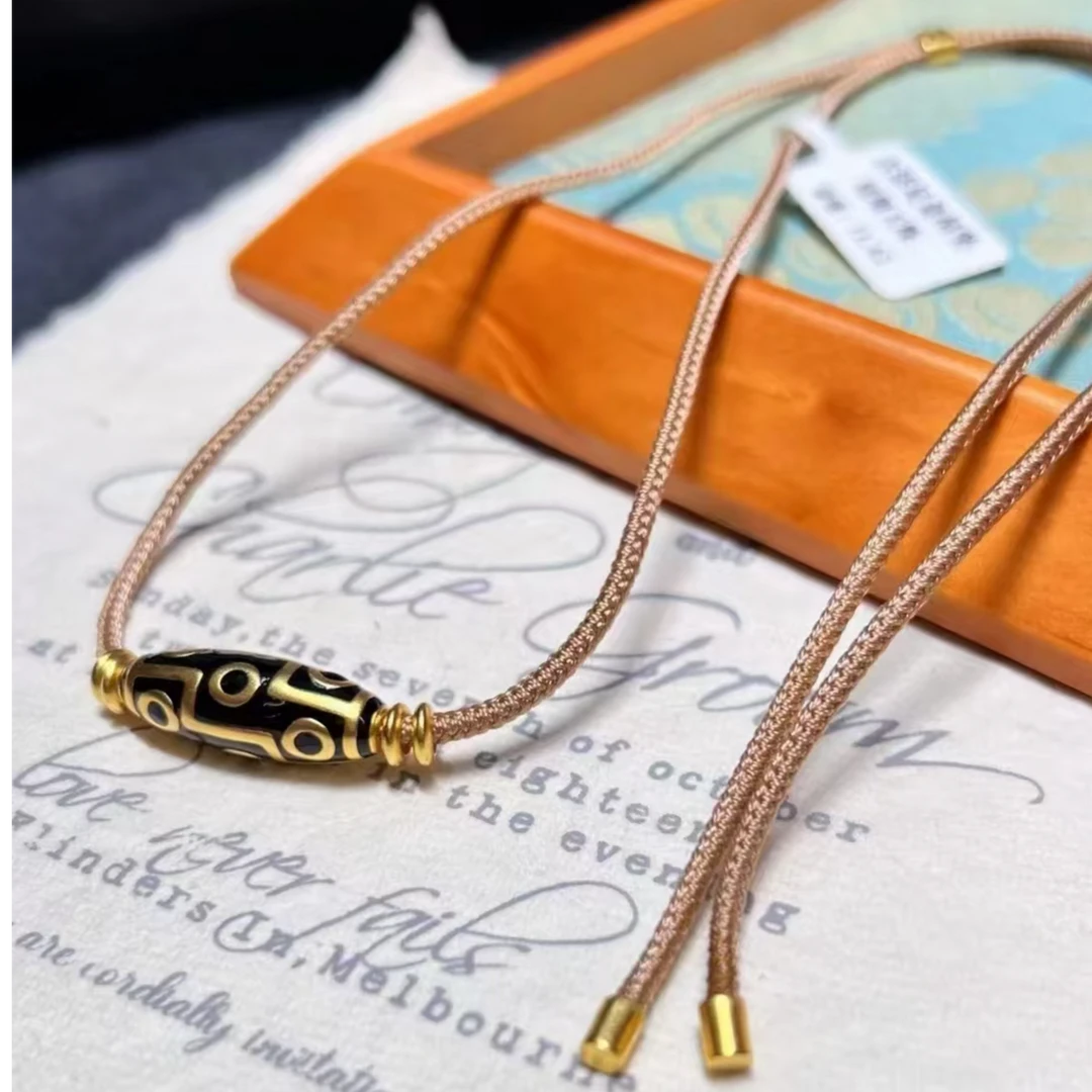 足金999黄金古法九眼天珠吊坠复古百搭珐琅彩