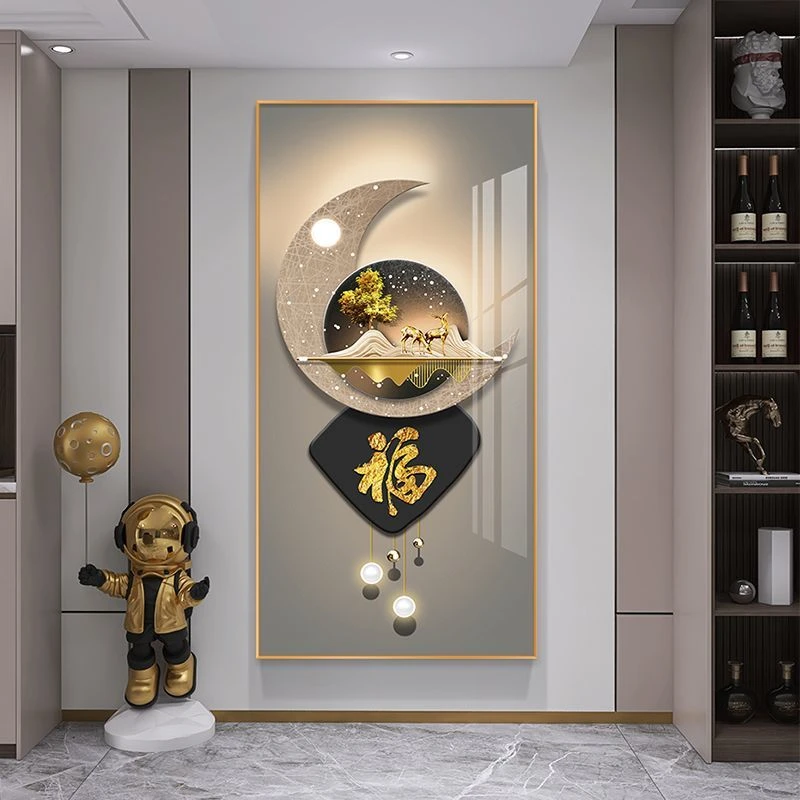 【灯光画】福字现代轻奢招财入户玄关装饰麋鹿客厅寓意好富贵挂画