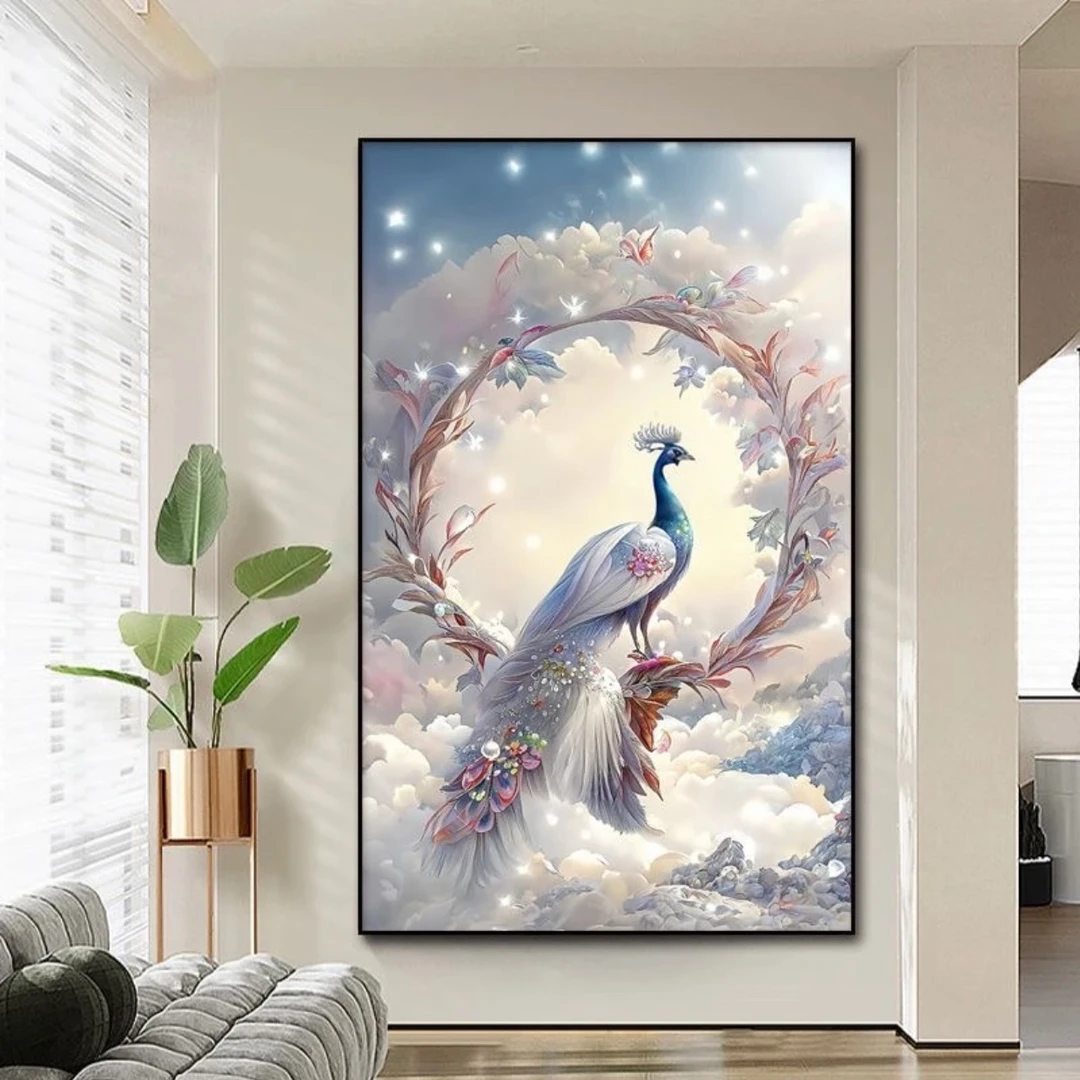 A83孔雀装饰现代简约客厅餐厅挂电视柜餐边柜摆画治愈系孔雀壁画