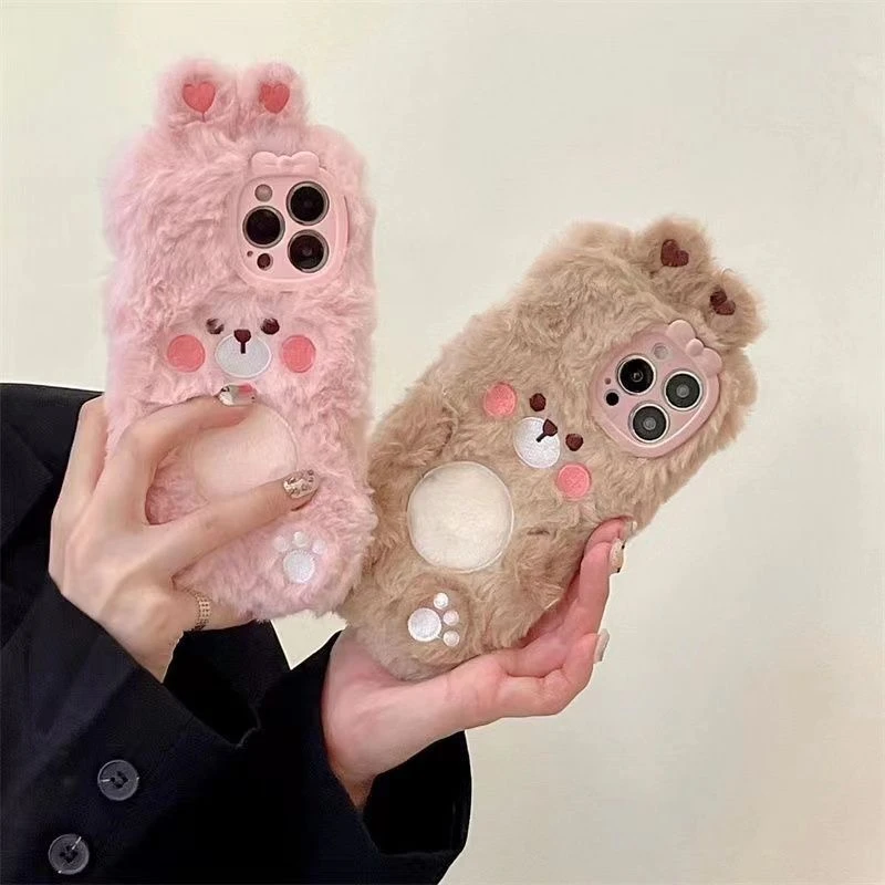 【苹果】秋冬毛绒小熊14手机壳iPhone11/12/13P小兔软15ProMax毛14