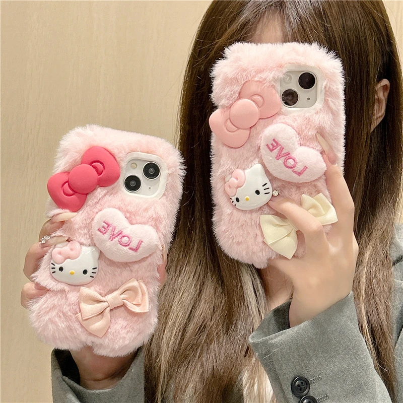 苹果蝴蝶结爱心凯蒂猫适用iPhone15卡通14promax12手机壳13新款11