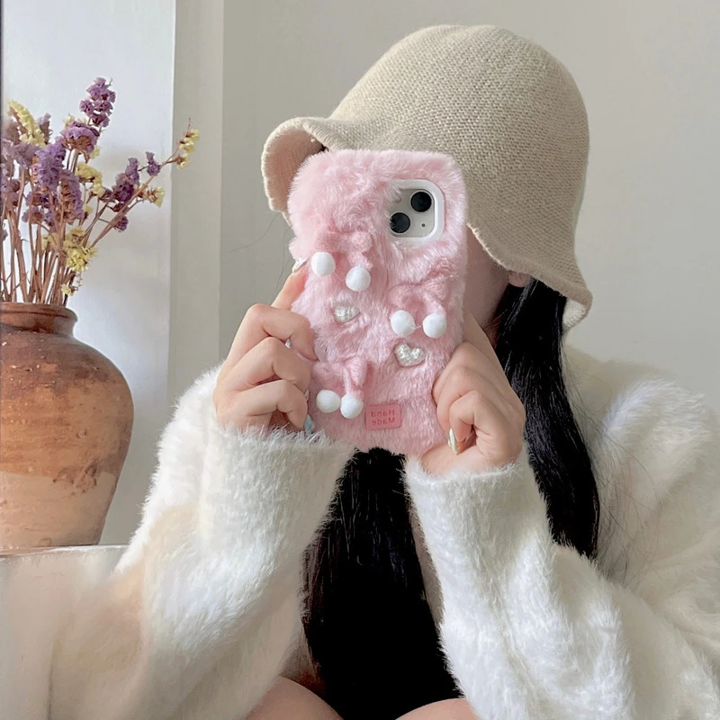【苹果】iPhone15PROMAX手机壳毛绒蝴蝶结13手机壳14可爱12女11简粉