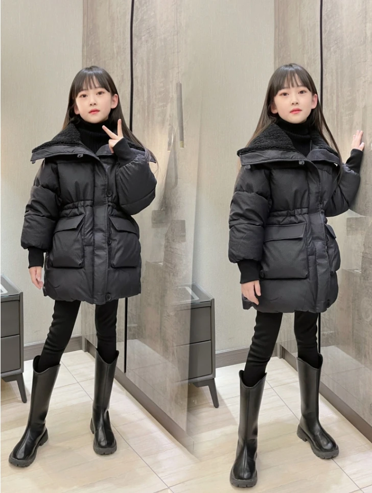 女童2023新款棉衣韩版洋气小女孩爆款休闲棉袄中长款保暖棉服