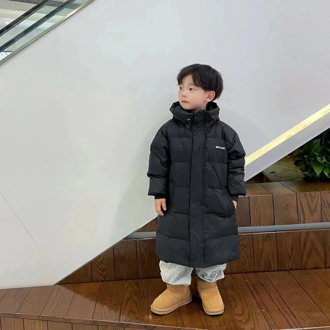 儿童中长款字母连帽羽绒服100-170
