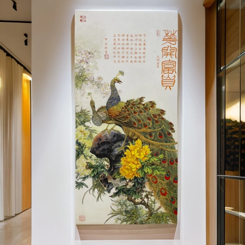 【宫彩手绘描金】富贵吉祥宮彩孔雀 ——胡墨 手绘国画