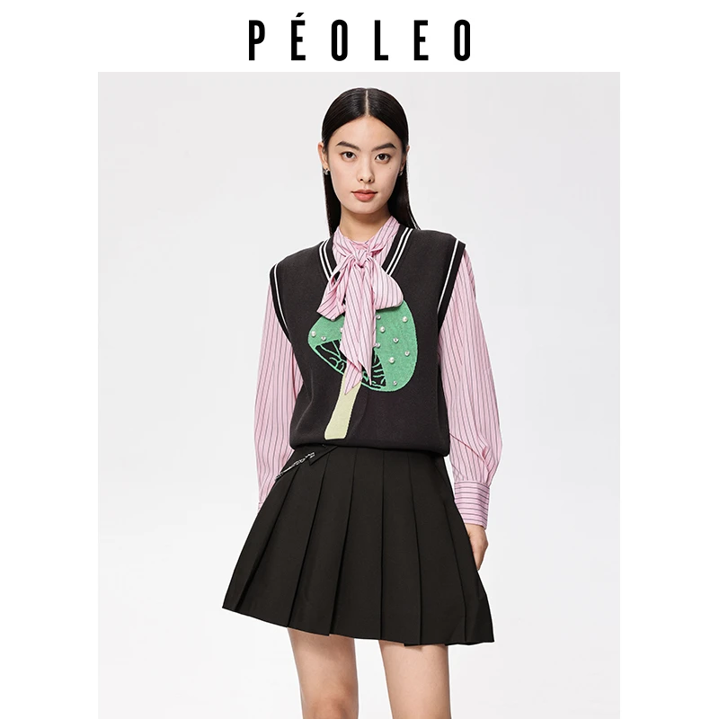 飘蕾2024春季新款原创减龄复古卡通提花针织背心毛衣PM1207073