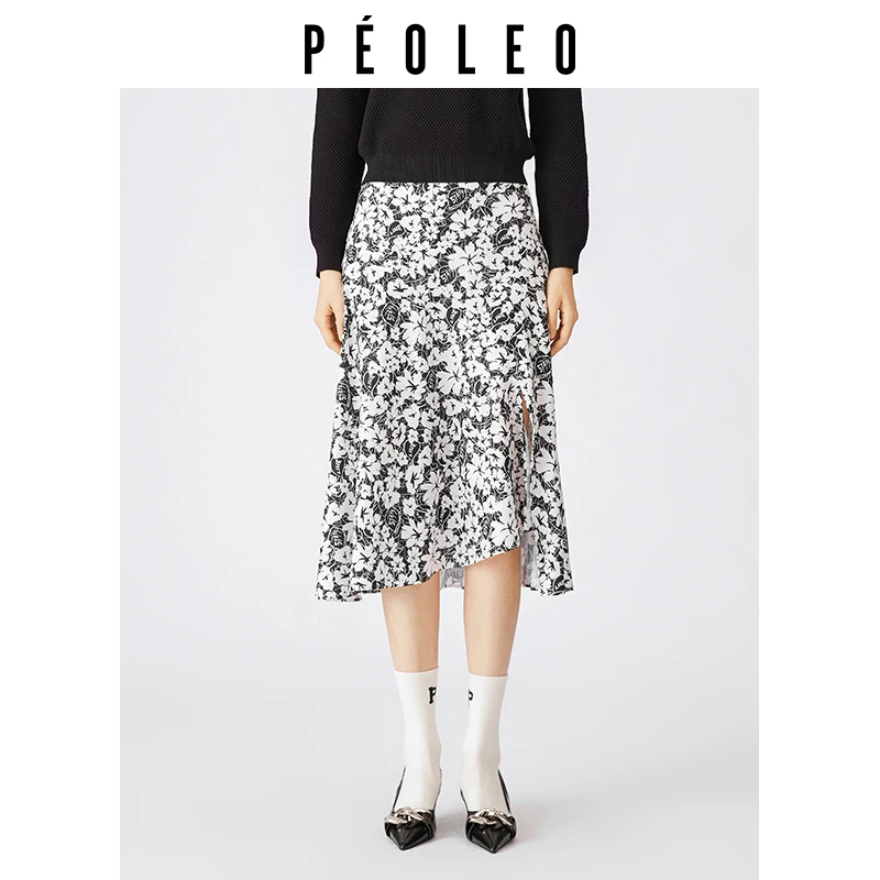 PM2115107气质半身裙半裙裙子同款高腰碎花中长款雅集不规则印花