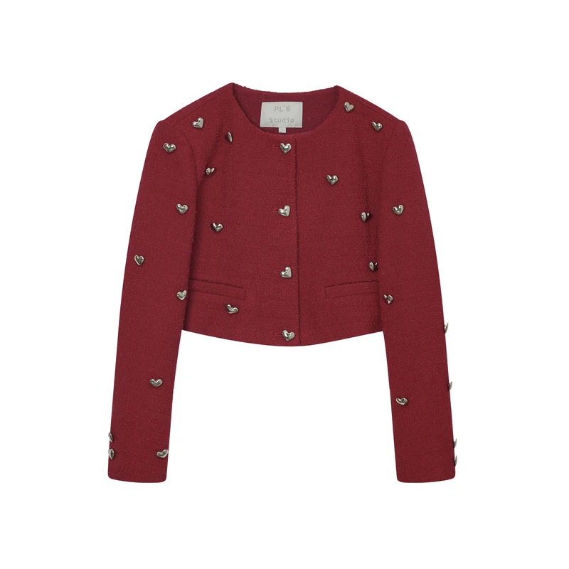 飘蕾经典红色气质时尚小香风2024秋季新款简约短外套PM8202147