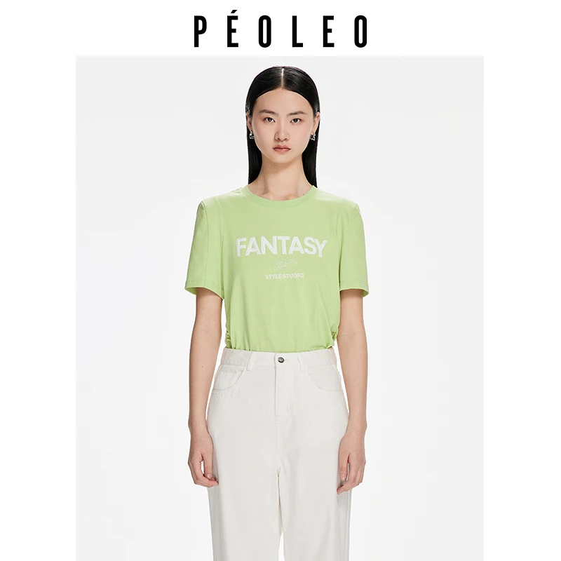 舒适休闲卡通白色T恤简约女士春季修身印花圆领百搭时尚夏季