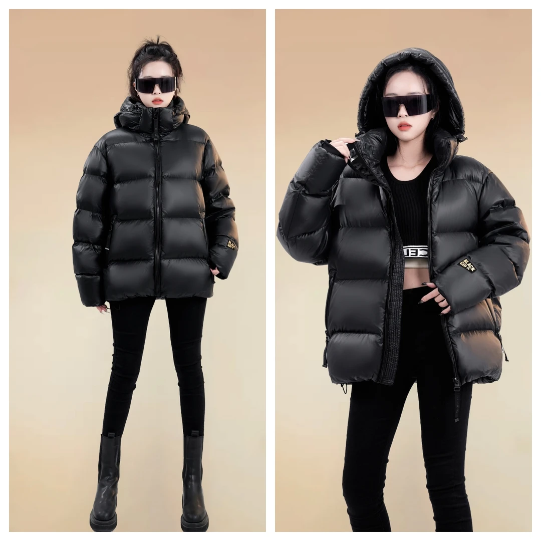 【情侣短款】鹅绒服连帽闲宽松冬季潮流宽松保暖经典时尚百搭黑色