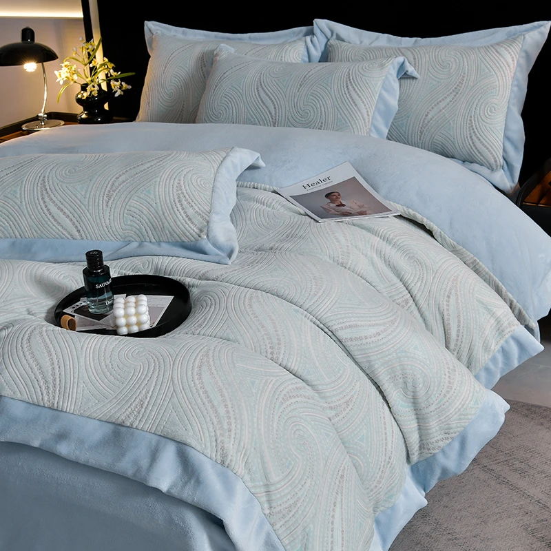 爆款拼角轻奢款加绒加厚牛奶绒四件套高克重双面绒被套亲肤保暖