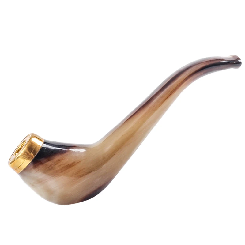 天然牦牛角烟斗带滤芯过滤可拆洗粗烟用黑牛角男士烟斗烟嘴