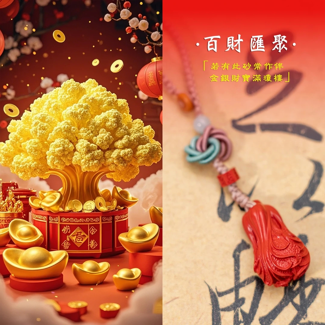 含辰砂工艺品「坐以待币」缘起五臺 白菜挂件