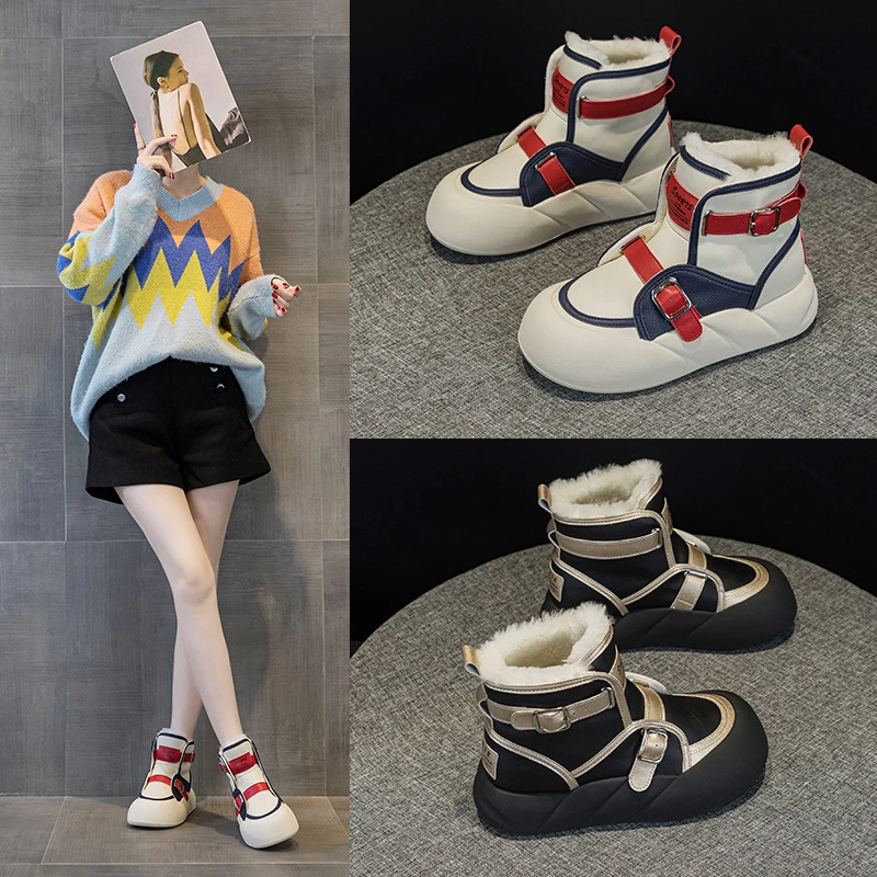 772爆款真皮真毛女鞋2023年冬款松糕厚底内增高雪地靴真皮真毛