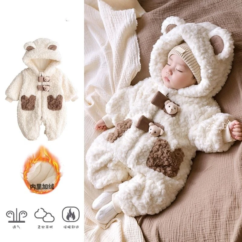 pf296女韩版休闲爬服哈衣透气加厚加绒外套幼儿睡衣连体衣儿童厚