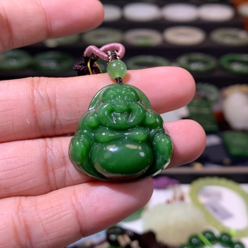 【闪购商品】和田玉高品碧玉阳绿佛公未镶嵌