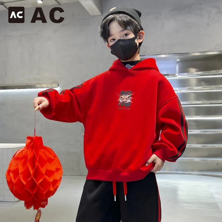 男童6-12岁马年本命年衣服加绒过年卫衣冬装儿童男孩上衣新年服潮