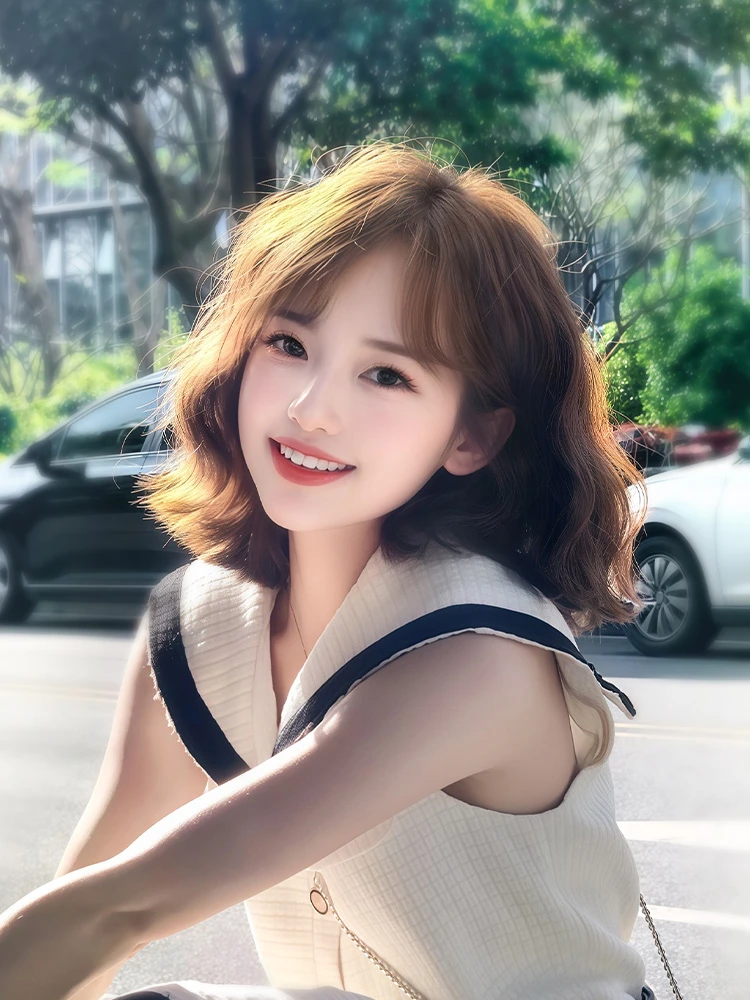 假发全头套女韩式甜美氛围短发几字刘海蛋蛋卷仿真发自然蓬松假发