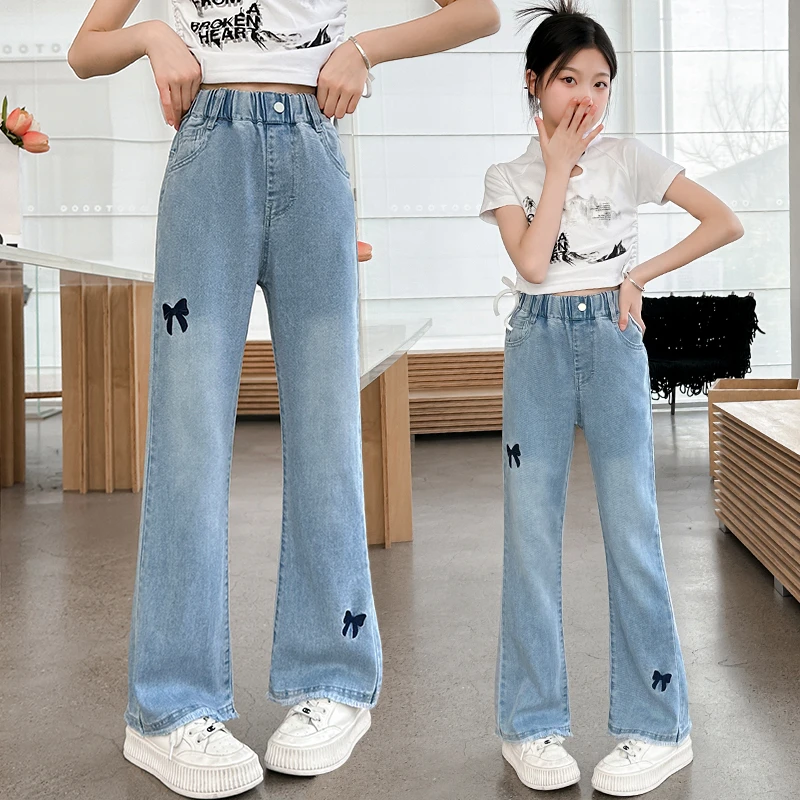 女童微喇裤2024新款夏季薄款儿童天丝软牛仔裤大童夏装冰丝喇叭裤