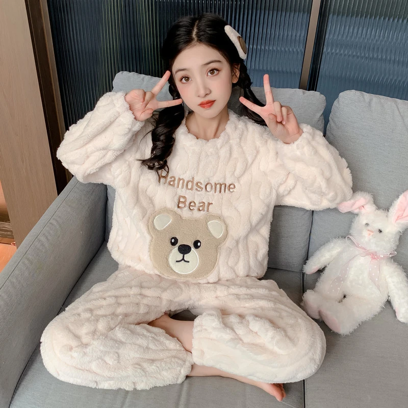 睡衣儿童加厚款珊瑚绒女童冬季可爱小女孩法兰绒公主风保暖家居服