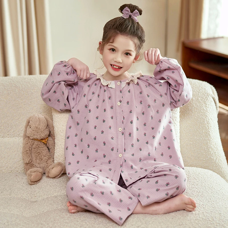 女童春秋睡衣2024新款儿童纯棉公主风套装女孩长袖薄款家居服秋季