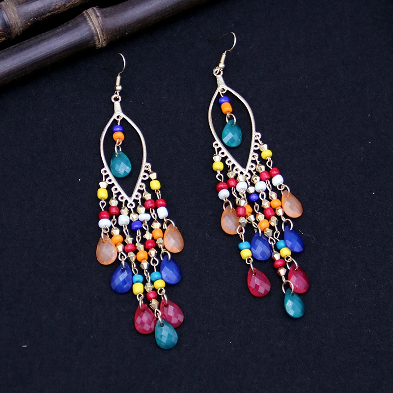 铜合金耳饰 波西米亚长款耳环民族风时尚夸张水滴流苏气质耳饰