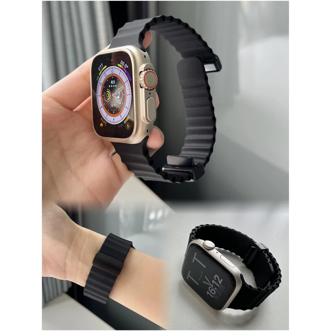新款海洋硅胶折叠磁吸表带适配iwatch1-9seUltra亲肤