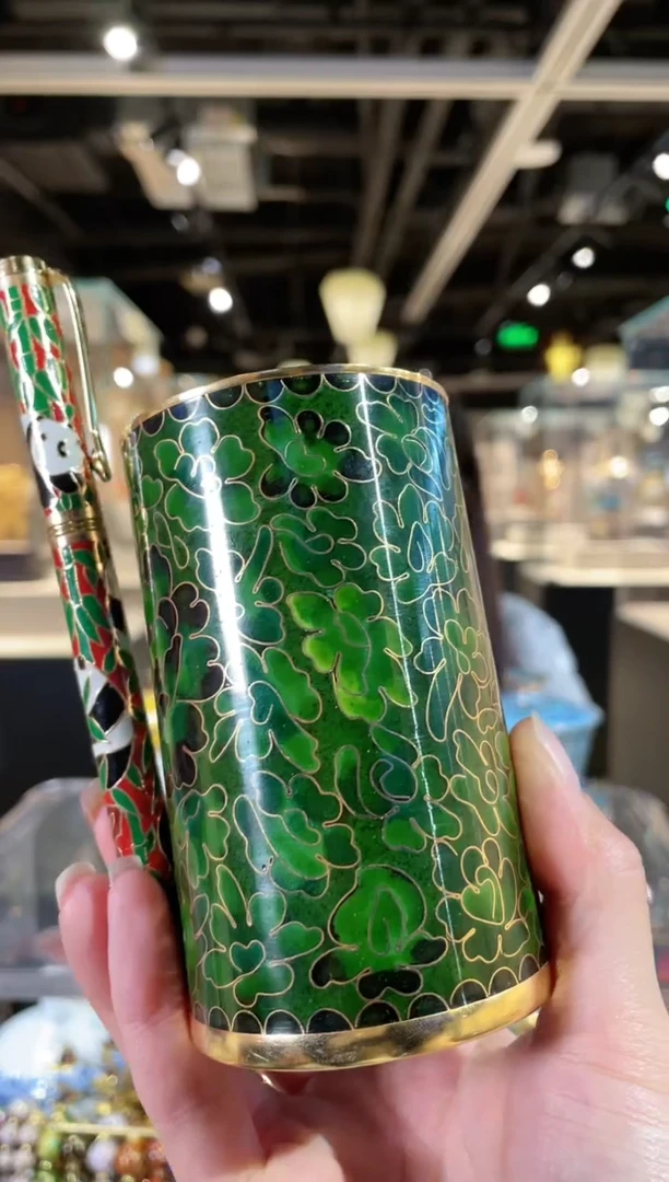【闪购商品】景泰蓝笔筒组合  小花蓝色
