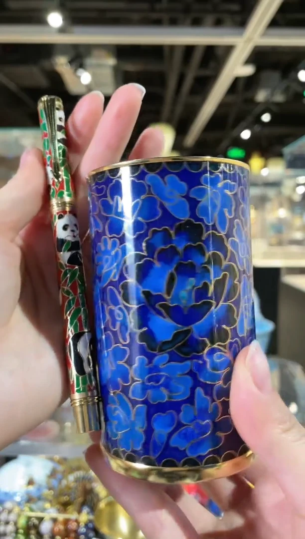 【闪购商品】景泰蓝笔筒组合 小花蓝色