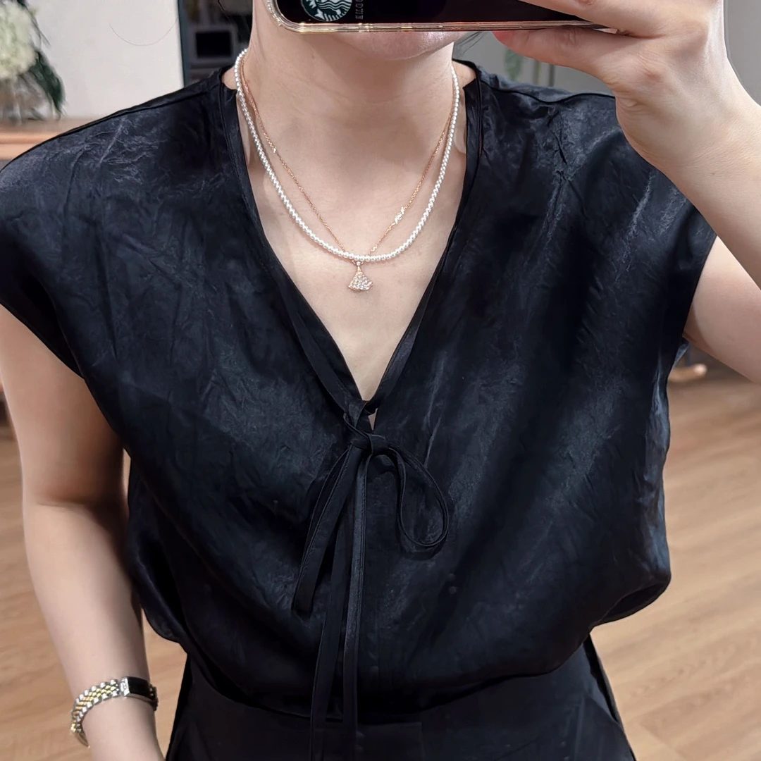 【2025021清仓】高定款100醋酸V领小衫