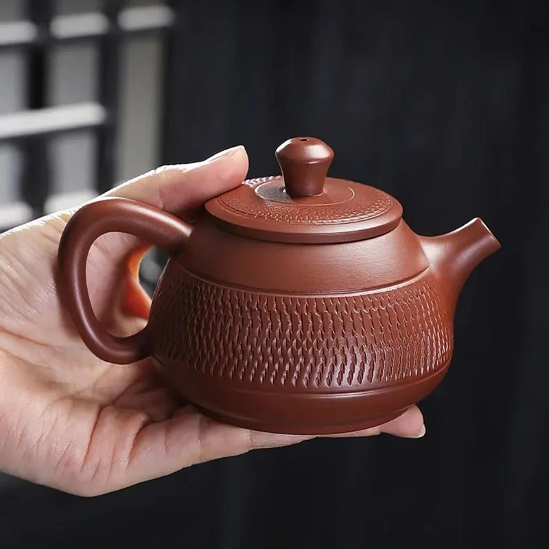 紫砂手工跳刀纹石瓢壶紫砂茶壶中式手工跳刀纹家用泡茶壶200ML