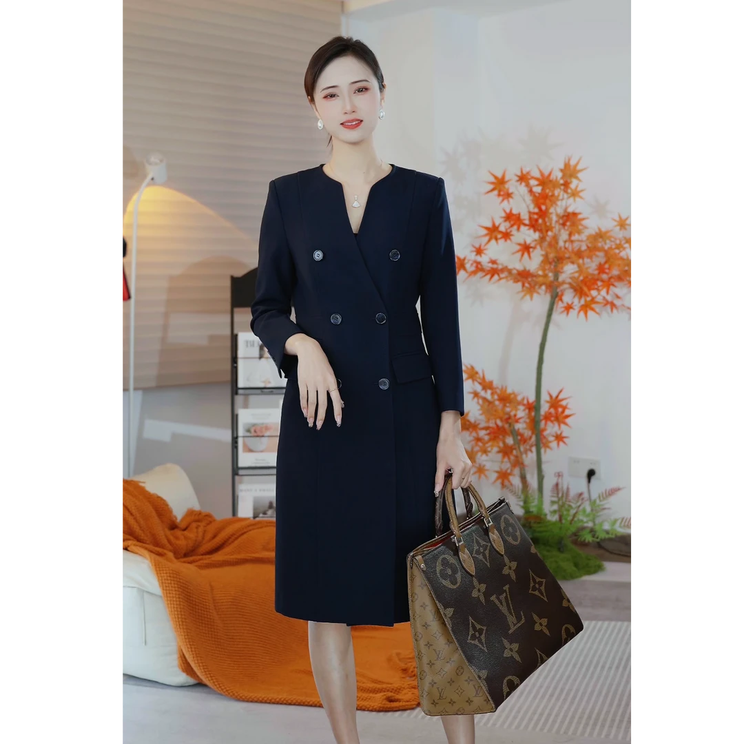 春秋轻奢长款秋冬显瘦气质长袖修身名媛工作女神范连衣裙Q8016