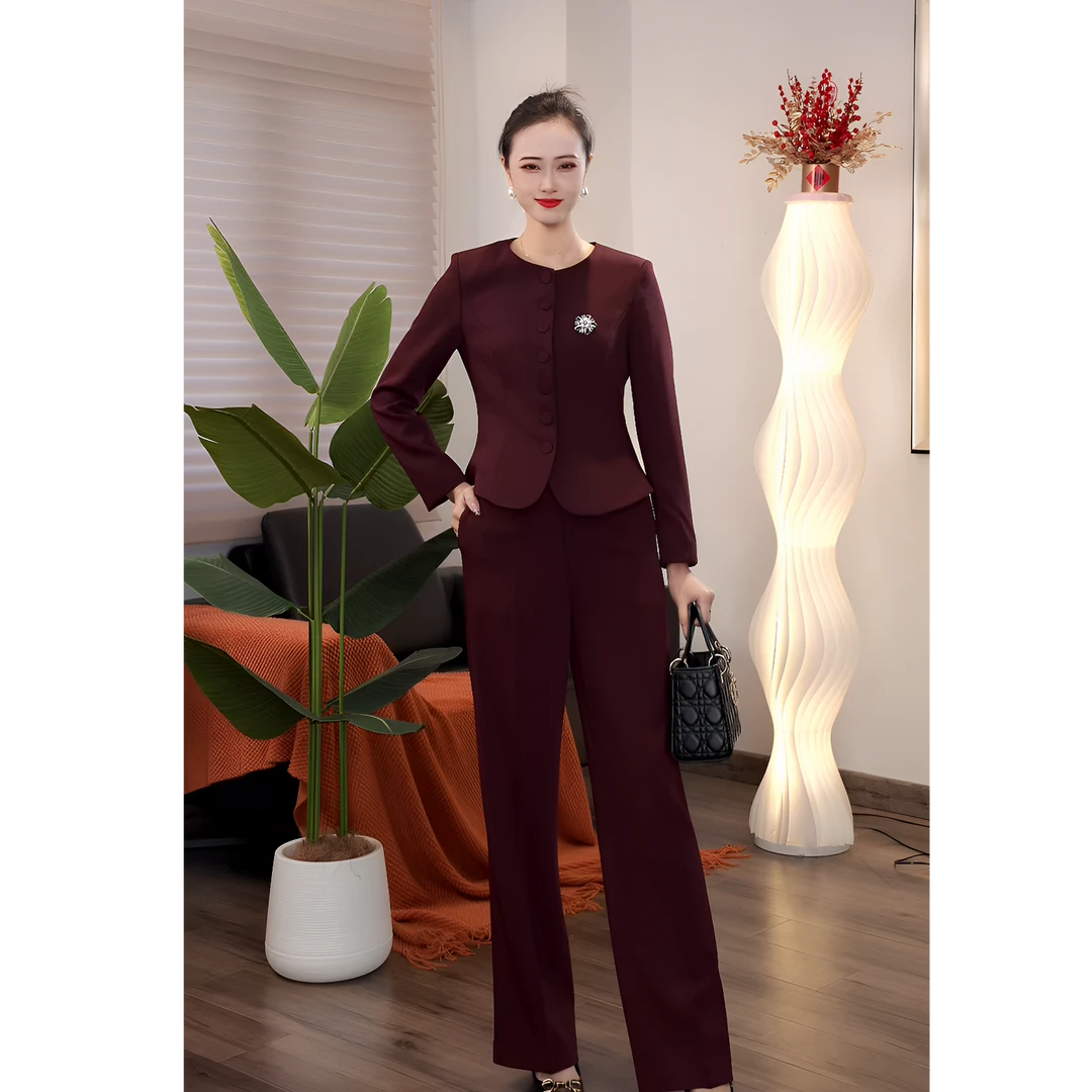 秋冬新款安可拉红套裤显瘦气质长袖轻奢时尚修身高腰休闲A1001