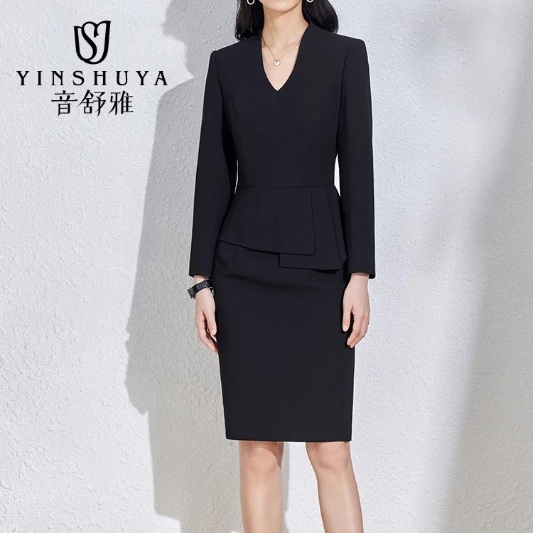 睿诺职业装女套装气质干练黑色连衣裙高级感商务工作服L21121