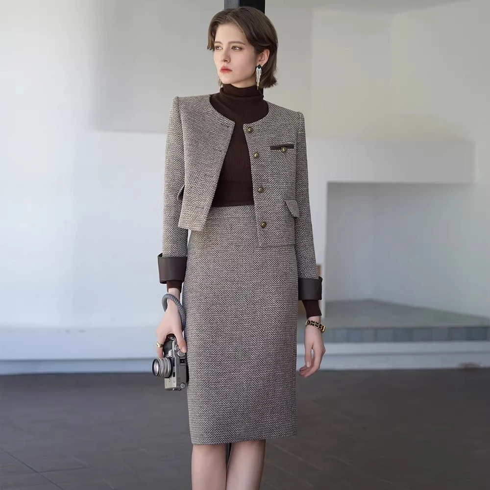 AD法式时尚洋气小香风套装女2024秋季新款高端包臀西装套裙两件套