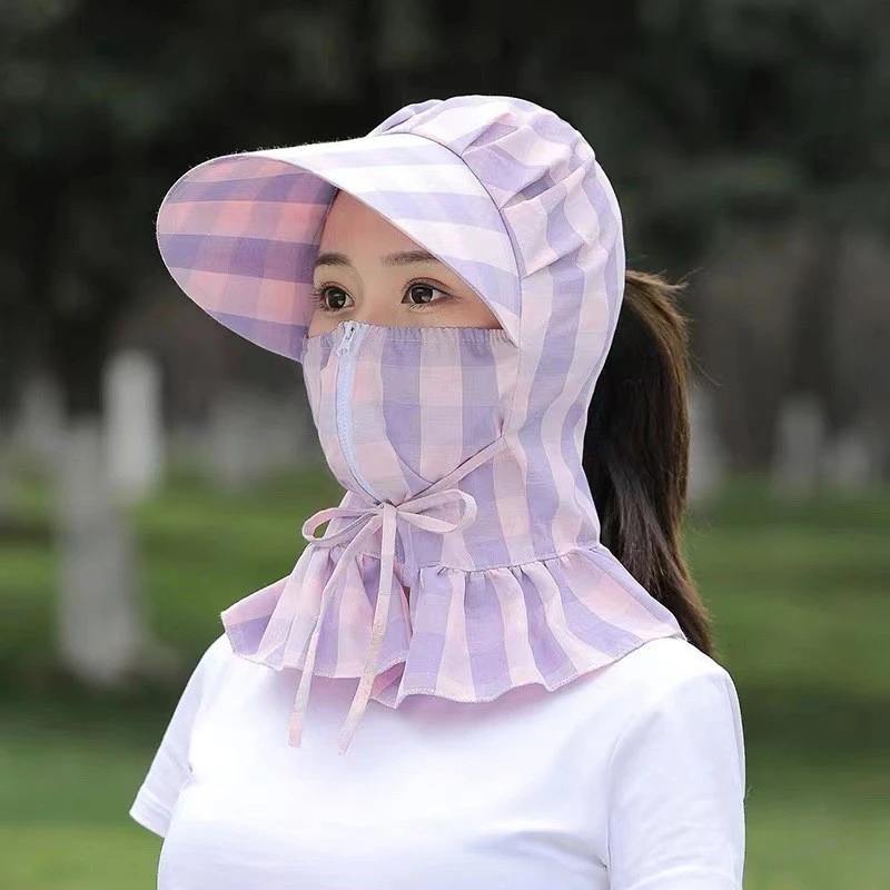 采茶帽春夏防晒帽子女夏天农间干活遮脸遮阳帽骑电动车防风太阳帽