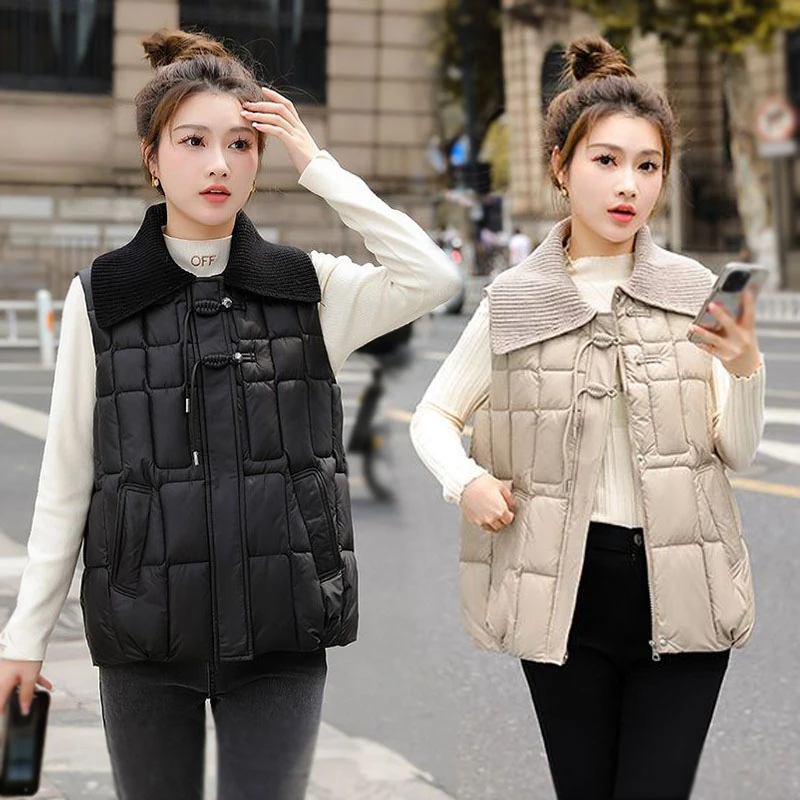 时尚新中式棉马甲女外穿小个子短款秋冬马夹女士洋气坎肩保暖外套