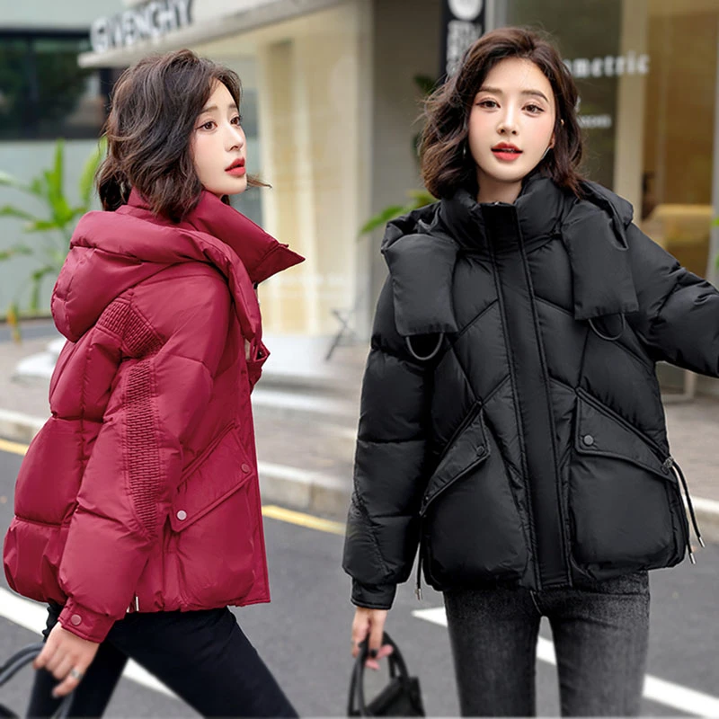 时尚棉服女款韩版宽松大码棉衣短款洋气女士加厚棉袄冬季红色棉袄