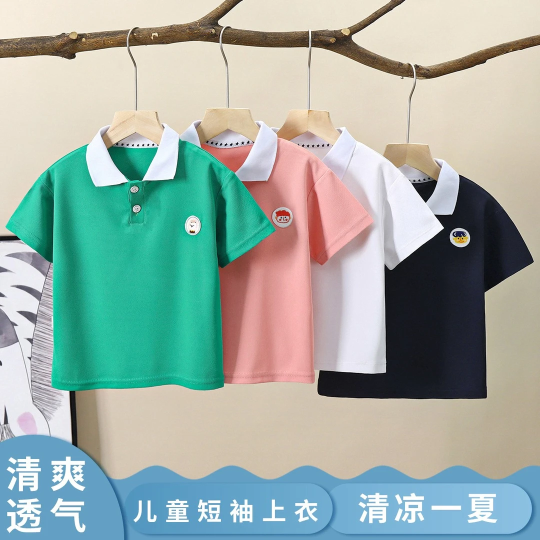 2023夏季新款Polo衫幼儿园薄款印花卡通字母儿童上衣短袖夏装必备