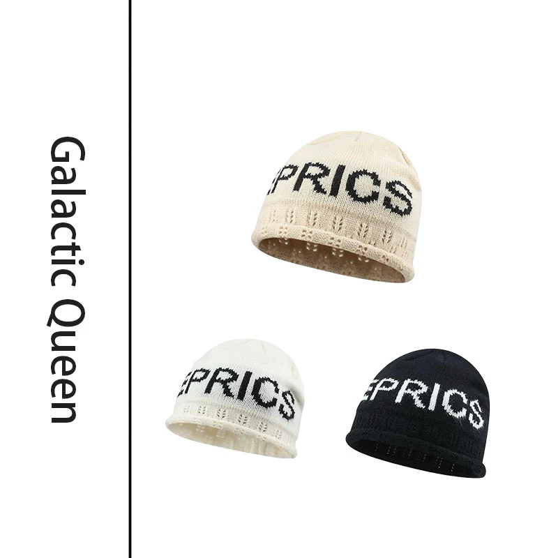 Galactic QueenT字母镂空保暖冷帽情侣毛线冷帽字母休闲针织帽