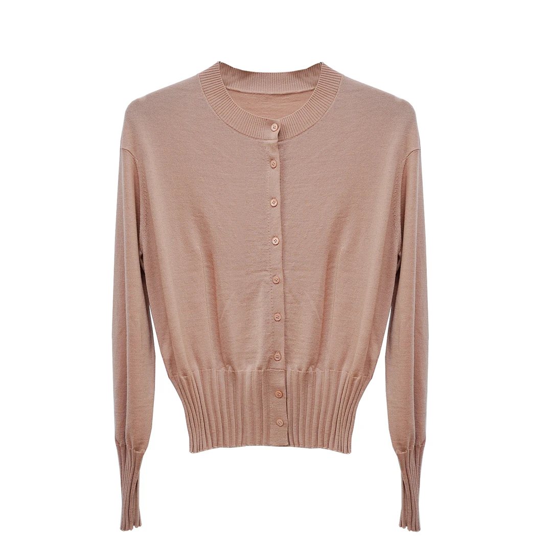 【风生高端甄选】女款圆领长袖羊毛针织开衫外套/17866